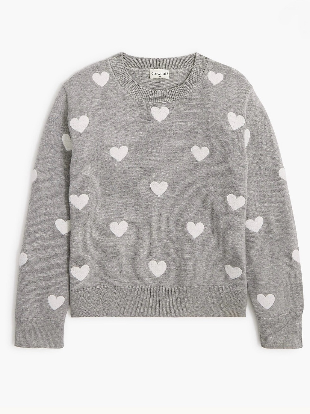 Crewcuts Gray Crewneck Sweater with White Embroidered Heart Pattern